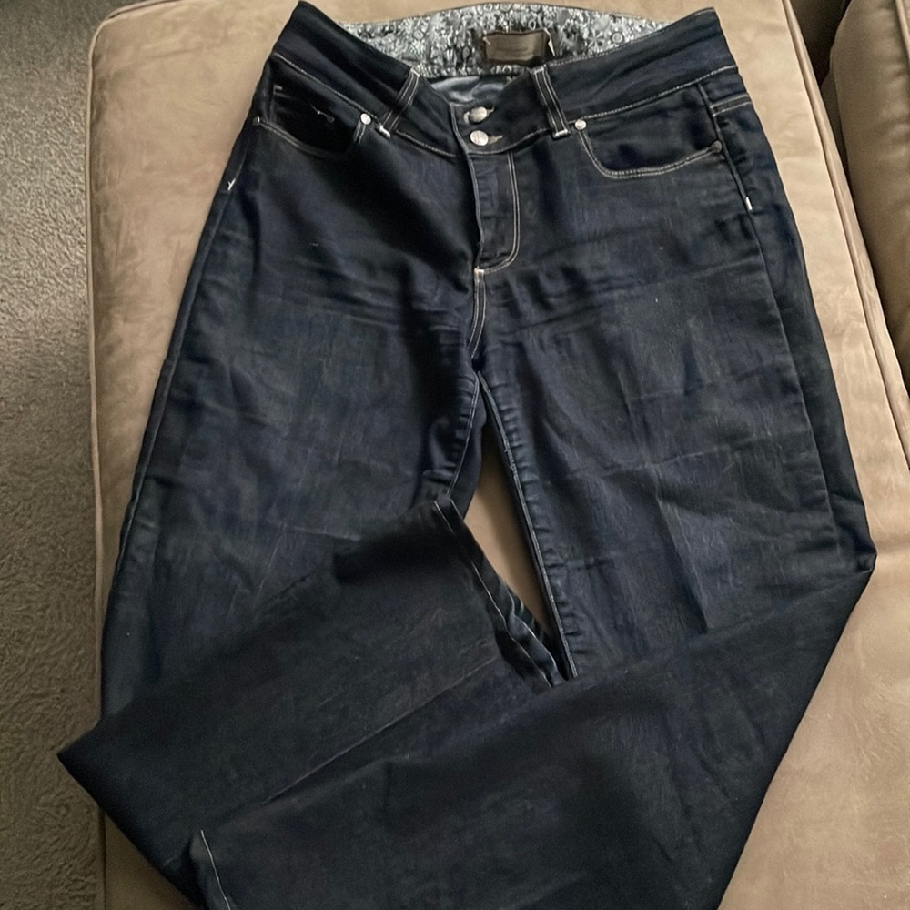 Paige natural waist jean. Dark denim